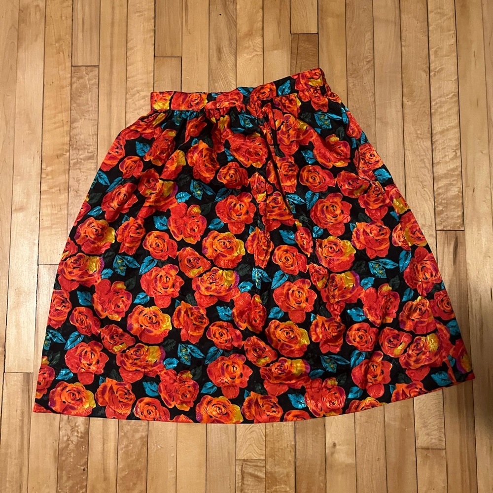 Floral Women's Skirt - Vibrant Red and Orange